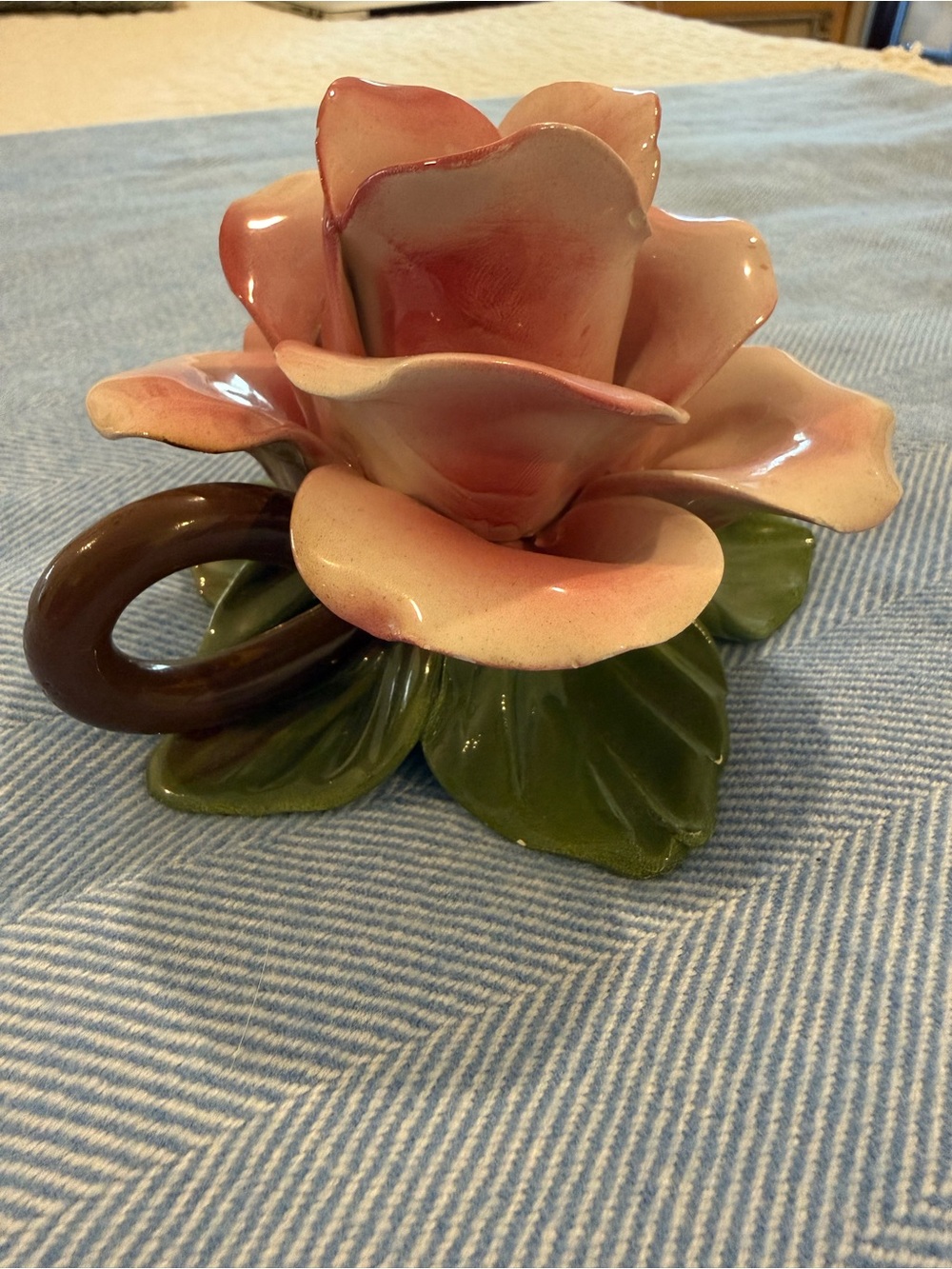 Italian Majolica Rose candle stick holder